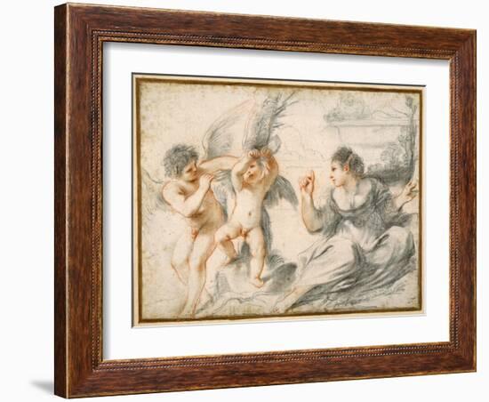 Venus Scolding Cupid, While an Older Cupid Binds Him to a Tree-Guercino (Giovanni Francesco Barbieri)-Framed Giclee Print