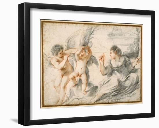 Venus Scolding Cupid, While an Older Cupid Binds Him to a Tree-Guercino (Giovanni Francesco Barbieri)-Framed Giclee Print