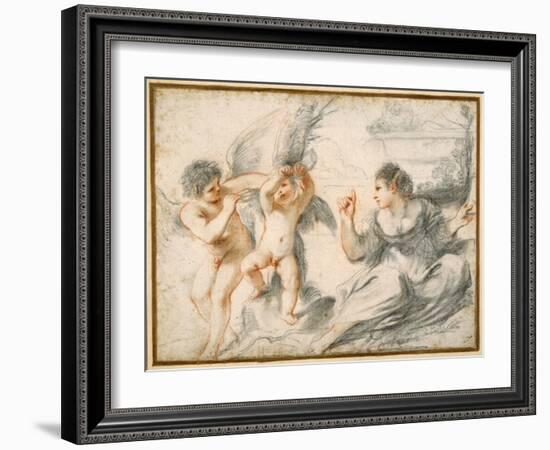 Venus Scolding Cupid, While an Older Cupid Binds Him to a Tree-Guercino (Giovanni Francesco Barbieri)-Framed Giclee Print