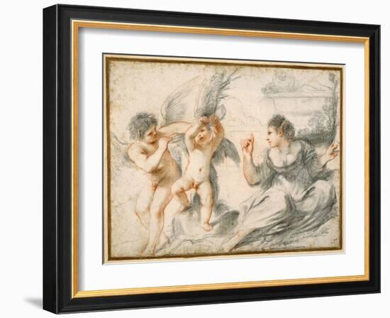 Venus Scolding Cupid, While an Older Cupid Binds Him to a Tree-Guercino (Giovanni Francesco Barbieri)-Framed Giclee Print