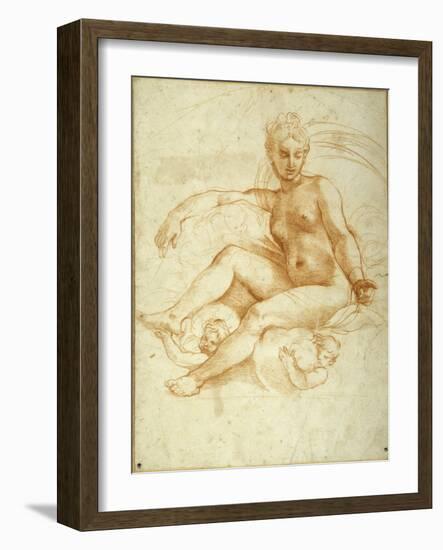 Venus Seated on Clouds Pointing Downwards-Raphael-Framed Giclee Print