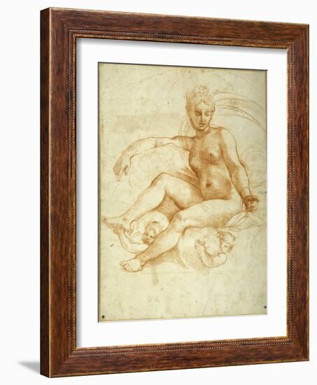 Venus Seated on Clouds Pointing Downwards-Raphael-Framed Giclee Print