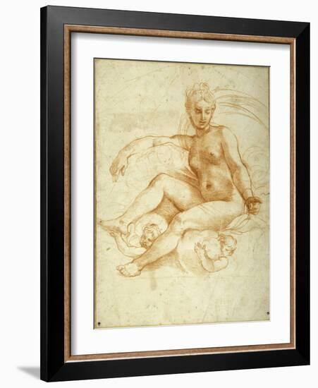 Venus Seated on Clouds Pointing Downwards-Raphael-Framed Giclee Print