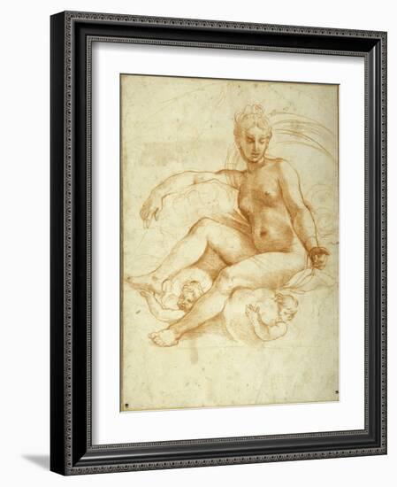 Venus Seated on Clouds Pointing Downwards-Raphael-Framed Giclee Print