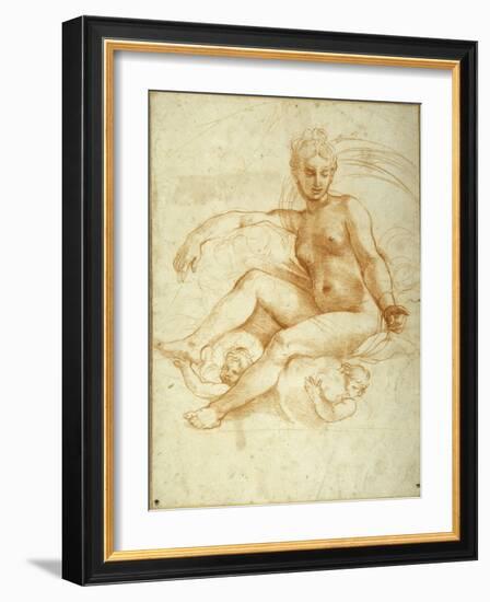 Venus Seated on Clouds Pointing Downwards-Raphael-Framed Giclee Print