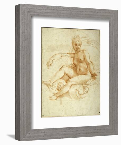 Venus Seated on Clouds Pointing Downwards-Raphael-Framed Giclee Print