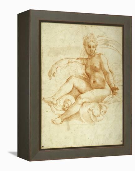 Venus Seated on Clouds Pointing Downwards-Raphael-Framed Premier Image Canvas