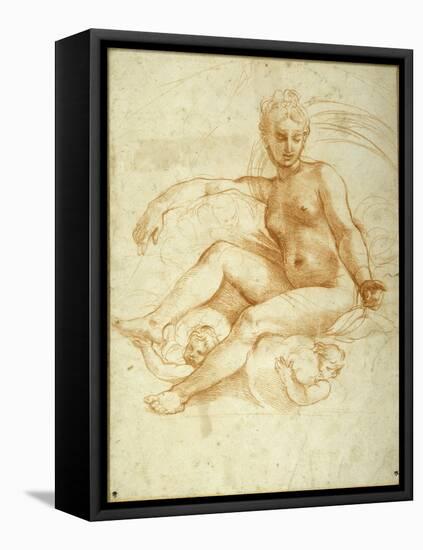 Venus Seated on Clouds Pointing Downwards-Raphael-Framed Premier Image Canvas