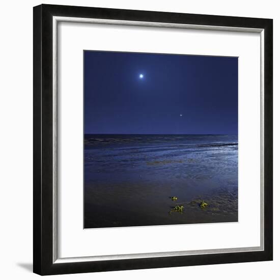 Venus Shines Brightly Below the Crescent Moon from Coast of Buenos Aires, Argentina-Stocktrek Images-Framed Photographic Print