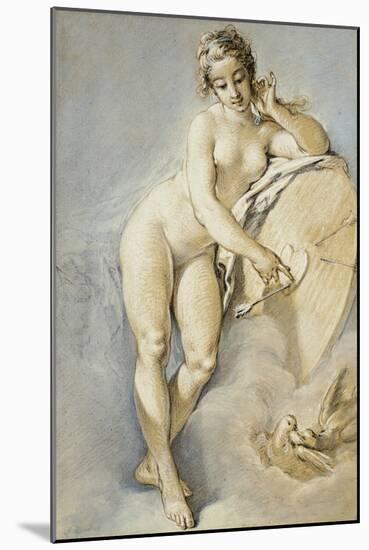 Venus Standing, Gesturing Towards a Heart on a Targe with Two Doves, 1754-Francois Boucher-Mounted Giclee Print