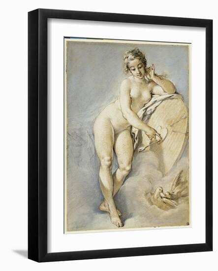 Venus Standing, Gesturing Towards a Heart on a Target with Two Doves, 1754-Francois Boucher-Framed Giclee Print