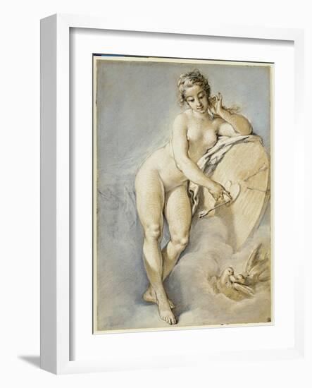 Venus Standing, Gesturing Towards a Heart on a Target with Two Doves, 1754-Francois Boucher-Framed Giclee Print