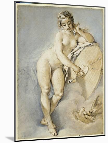 Venus Standing, Gesturing Towards a Heart on a Target with Two Doves, 1754-Francois Boucher-Mounted Giclee Print