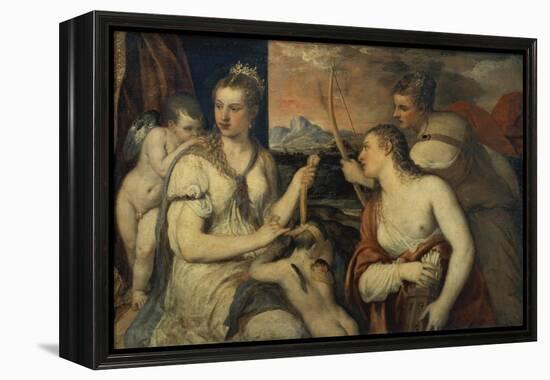 Venus und Amor-Titian (Tiziano Vecellio)-Framed Premier Image Canvas