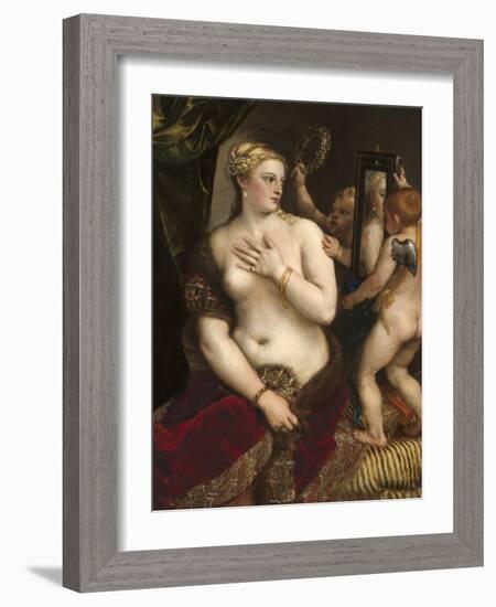 Venus with a Mirror, C. 1555-Titian (Tiziano Vecelli)-Framed Art Print