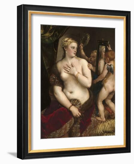 Venus with a Mirror, C. 1555-Titian (Tiziano Vecelli)-Framed Art Print