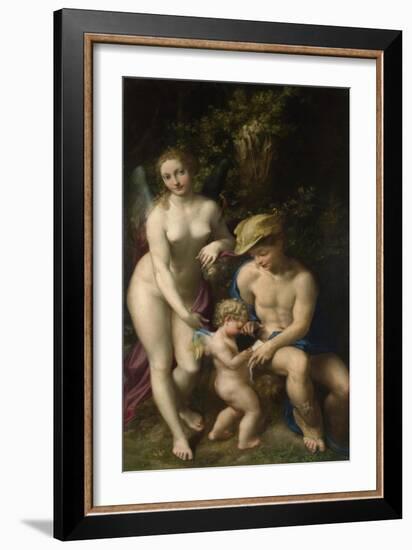 Venus with Mercury and Cupid (The School of Love), C. 1525-Correggio-Framed Giclee Print