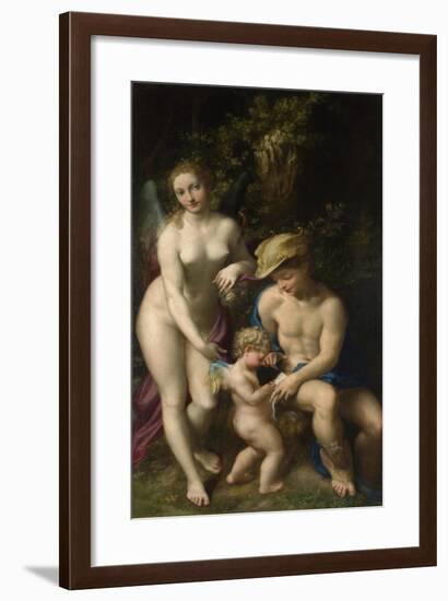 Venus with Mercury and Cupid (The School of Love), C. 1525-Correggio-Framed Giclee Print