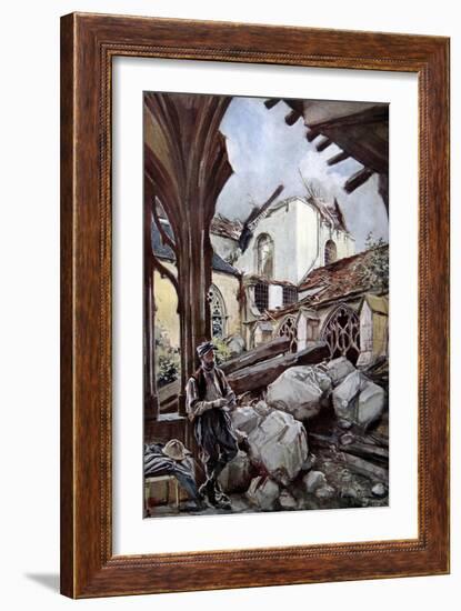 Verdun Cathedral after a German Bombing, 1914-Francois Flameng-Framed Giclee Print