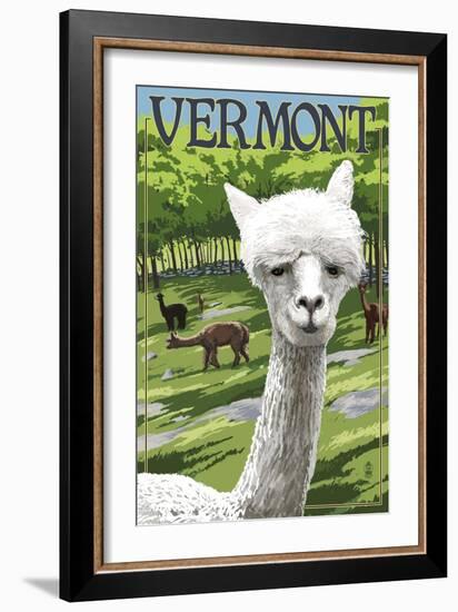 Vermont - Alpaca Scene-Lantern Press-Framed Art Print