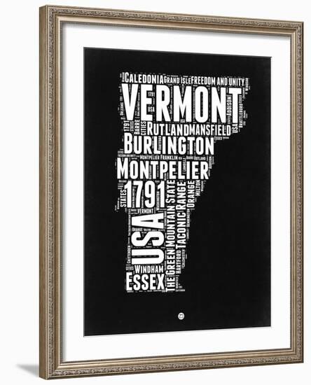 Vermont Black and White Map-NaxArt-Framed Art Print