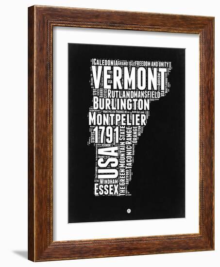 Vermont Black and White Map-NaxArt-Framed Art Print