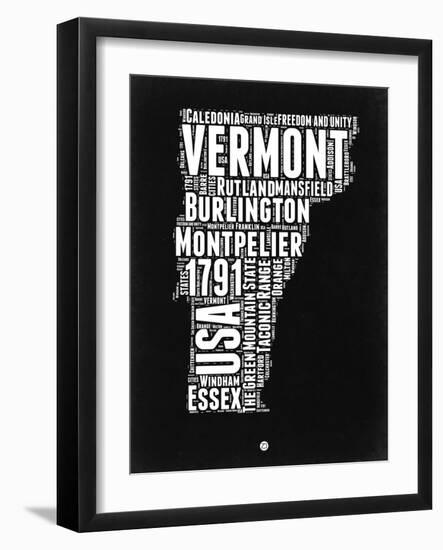 Vermont Black and White Map-NaxArt-Framed Art Print