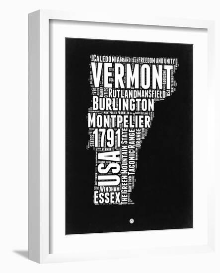 Vermont Black and White Map-NaxArt-Framed Art Print