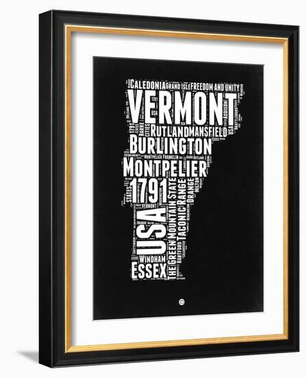 Vermont Black and White Map-NaxArt-Framed Art Print