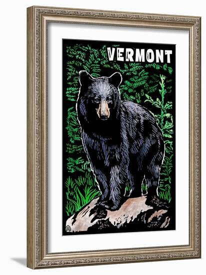 Vermont - Black Bear - Scratchboard-Lantern Press-Framed Art Print