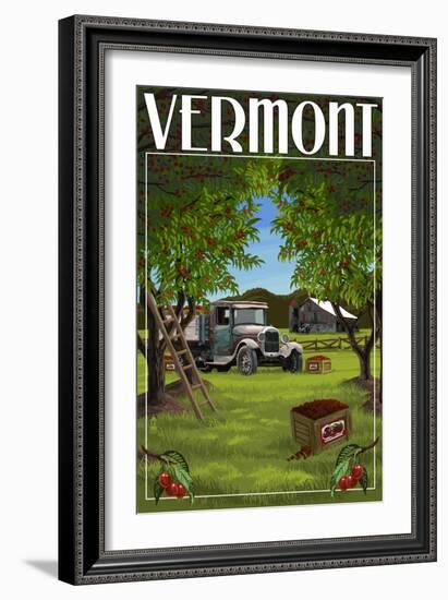 Vermont - Cherry Harvest-Lantern Press-Framed Art Print