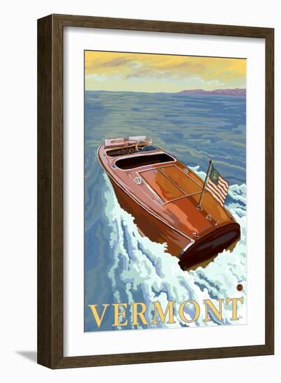 Vermont, Chris Craft Boat-Lantern Press-Framed Art Print