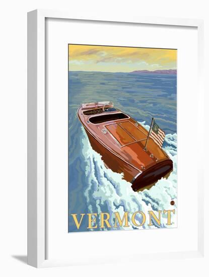 Vermont, Chris Craft Boat-Lantern Press-Framed Art Print