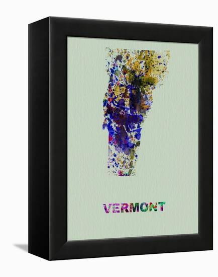 Vermont Color Splatter Map-NaxArt-Framed Stretched Canvas