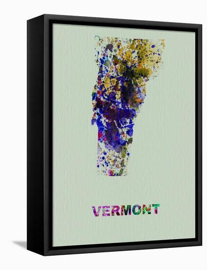 Vermont Color Splatter Map-NaxArt-Framed Stretched Canvas