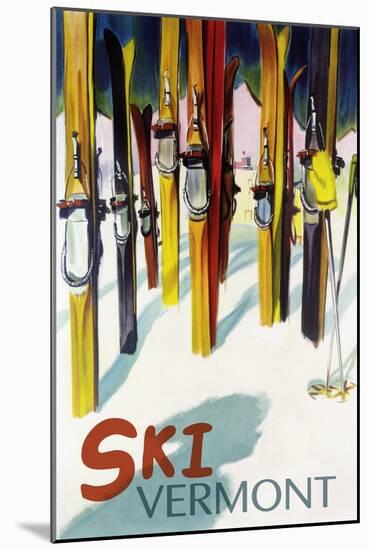 Vermont - Colorful Skis-Lantern Press-Mounted Art Print