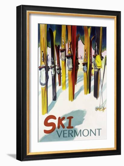 Vermont - Colorful Skis-Lantern Press-Framed Art Print