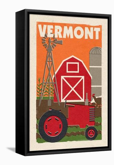 Vermont - Country - Woodblock-Lantern Press-Framed Stretched Canvas