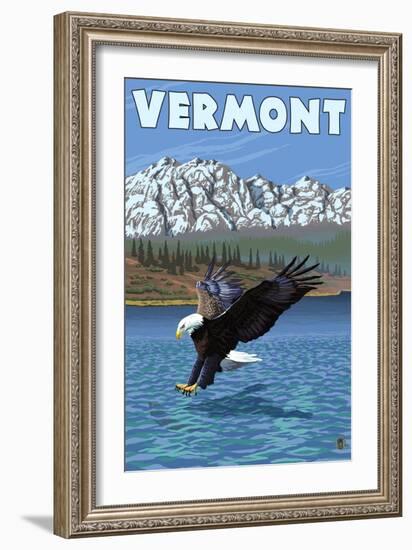 Vermont - Eagle Fishing-Lantern Press-Framed Art Print