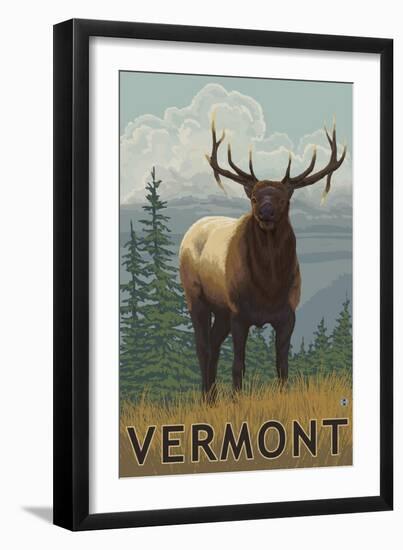 Vermont - Elk Scene-Lantern Press-Framed Art Print