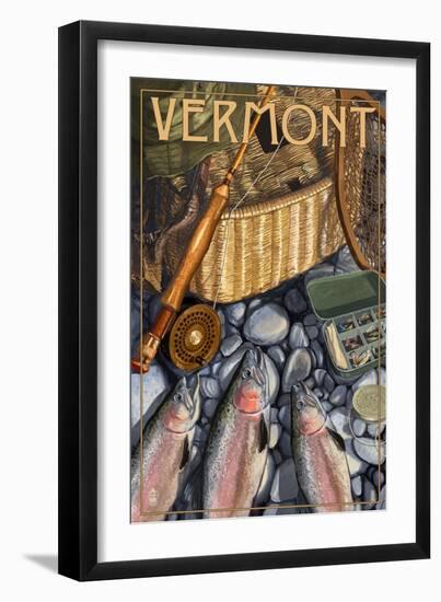 Vermont - Fishing Still Life-Lantern Press-Framed Art Print