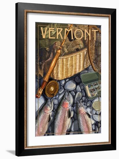 Vermont - Fishing Still Life-Lantern Press-Framed Art Print