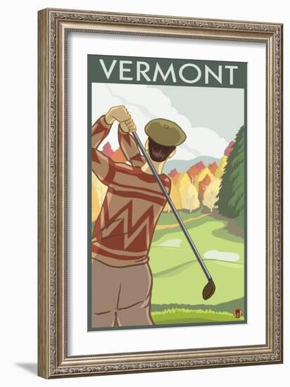 Vermont - Golfing Scene-Lantern Press-Framed Art Print