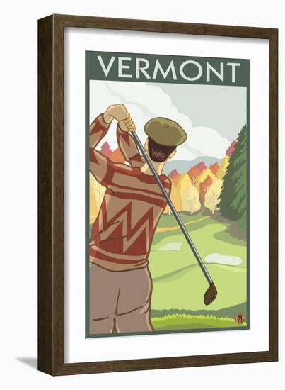 Vermont - Golfing Scene-Lantern Press-Framed Art Print