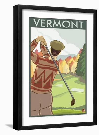 Vermont - Golfing Scene-Lantern Press-Framed Art Print