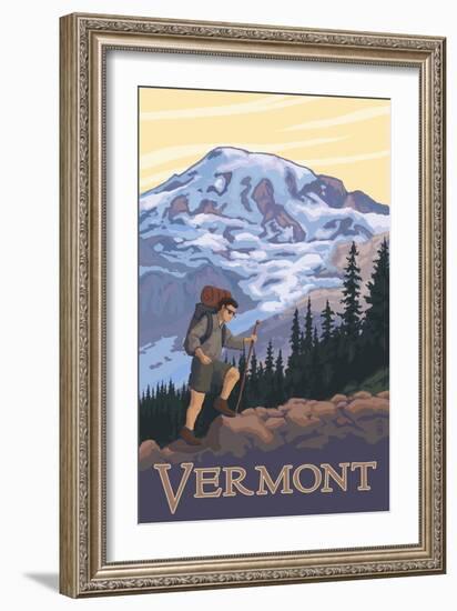 Vermont Mountain Hiker-Lantern Press-Framed Art Print