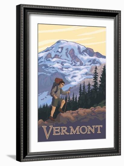 Vermont Mountain Hiker-Lantern Press-Framed Art Print