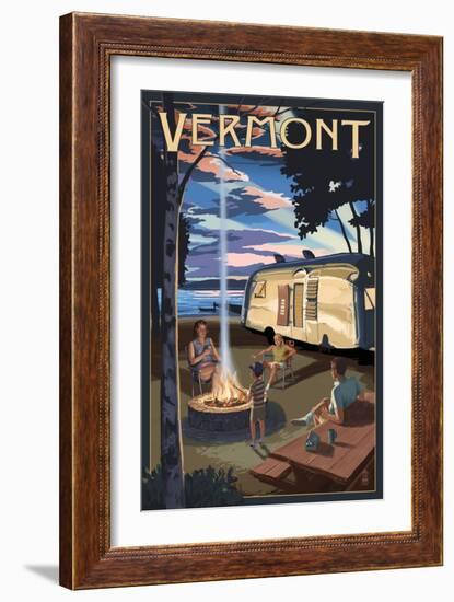 Vermont - Retro Camper and Lake-Lantern Press-Framed Art Print