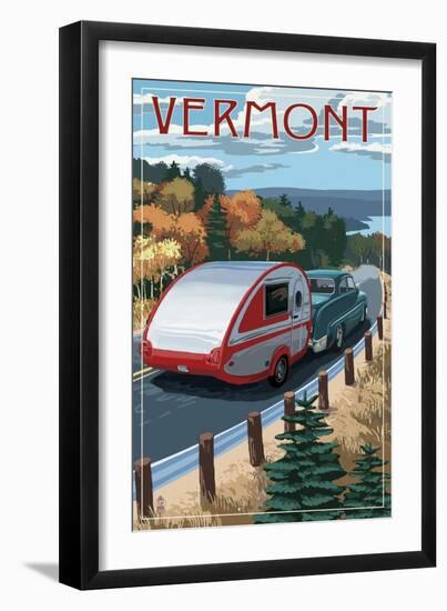 Vermont - Retro Camper on Road-Lantern Press-Framed Art Print
