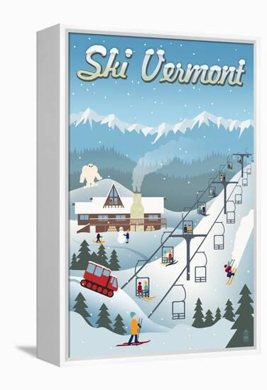 Vermont - Retro Ski Resort-Lantern Press-Framed Stretched Canvas